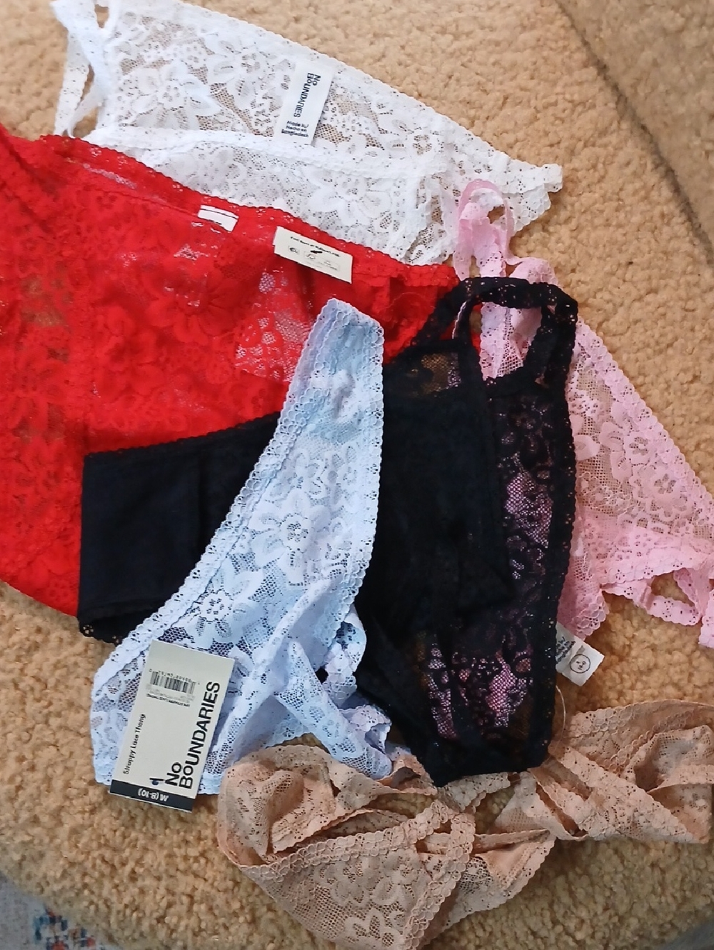 No Boundaries Women's Lace Thong Panties - Assorted Colors 6pk